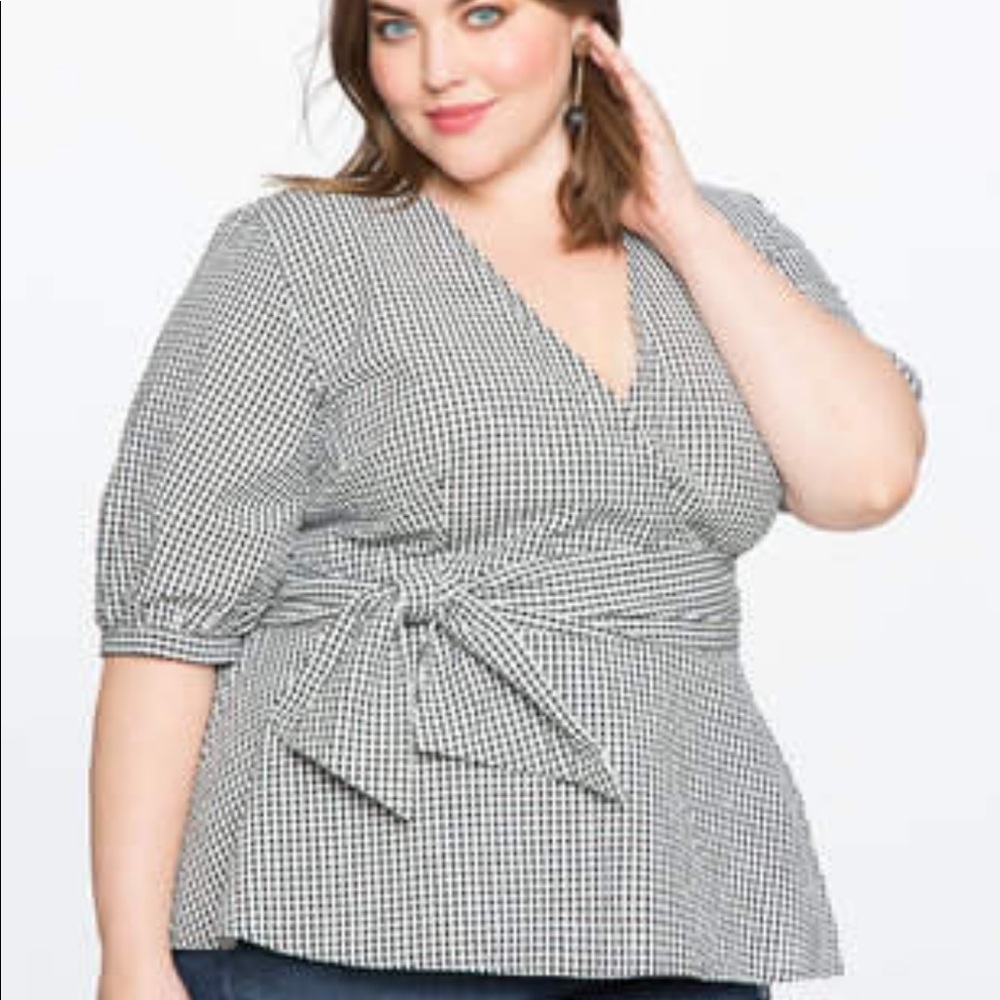Eloquii Gingham peplum wrap top
